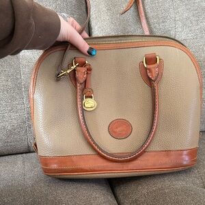 Dooney & Bourke Tan/Olive Green and Brown Leather Satchel